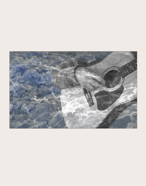 Image collage of guitar player and waves